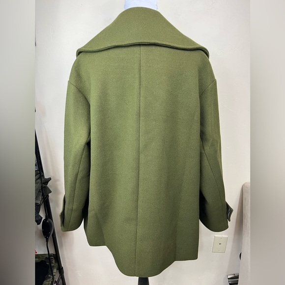 ASOS Oversized Double Breasted Notched Collar Pea Coat Khaki Size 6 - Picture 4 of 15